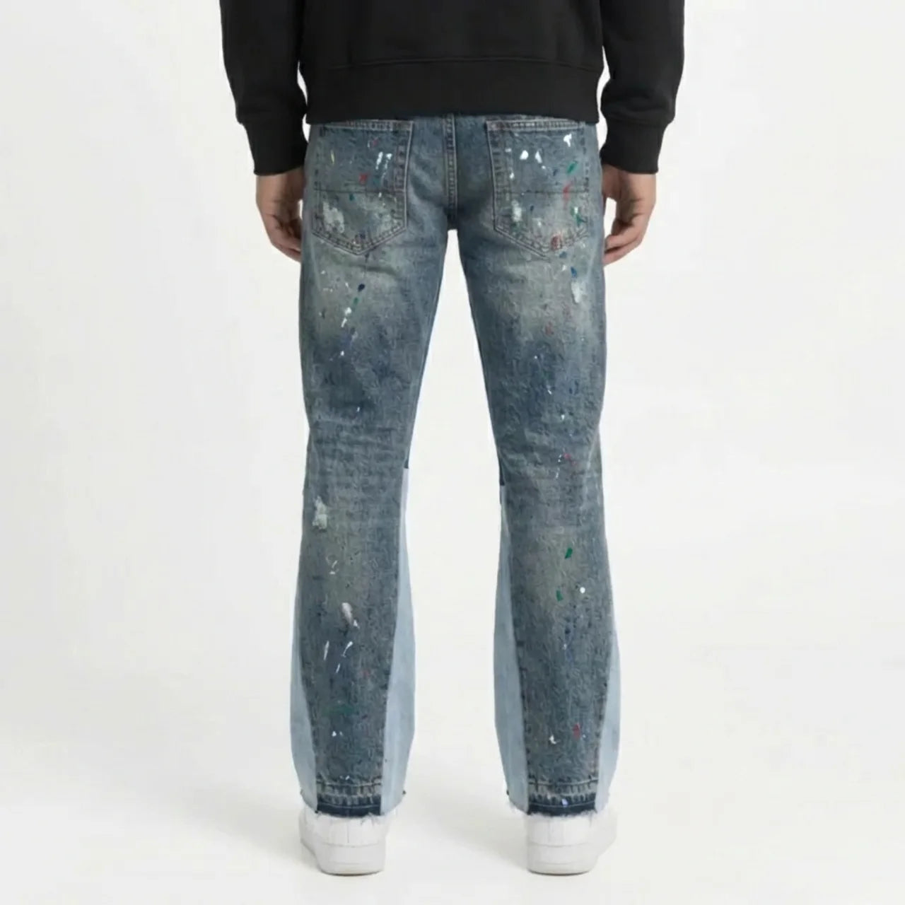Washed Paint Splatter Flared Jeans